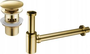 Syfon Mexen Półsyfon umywalkowy, okrągły z korkiem klik-klak, z przelewem, złoty, mosiądz (7992050-50) 1