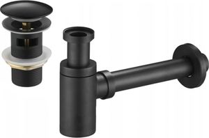 Syfon Mexen Mexen półsyfon umywalkowy okrągły z korkiem klik-klak, z przelewem, czarny - 7992050-70 1