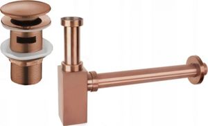Syfon Mexen Mexen półsyfon umywalkowy kwadratowy z korkiem klik-klak, z przelewem, różowe złoto - 7992060-60 1