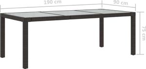 vidaXL Stół ogrodowy, brązowy, 190x90x75 cm, szkło i rattan PE 6