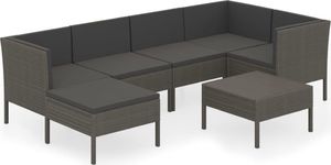 vidaXL 7-cz. zestaw wypoczynkowy do ogrodu, poduszki, szary rattan PE 2