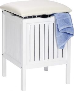 Kosz na pranie Wenko stołek łazienkowy Oslo 39 x 55 cm drewno białe 2