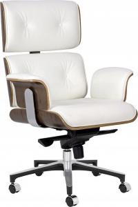 Krzesło biurowe King Home Lounge Business biały, sklejka orzech, włoska skóra naturalna, stal polerowana 1