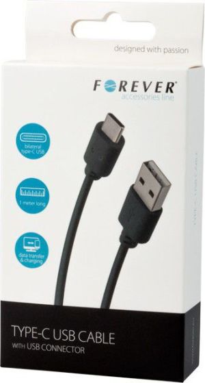 Kabel USB Forever USB-A - USB-C 1 m Czarny (T_0014092) 2