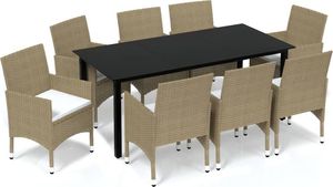vidaXL 9-cz. zestaw mebli ogrodowych z poduszkami, polirattan, beżowy 2
