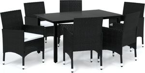 vidaXL 7-cz. zestaw, mebli ogrodowych z poduszkami, polirattan, czarny 2