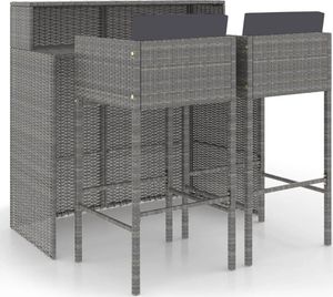 vidaXL 3-cz. zestaw mebli barowych z poduszkami, rattan PE, szary 2