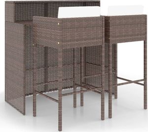vidaXL 3-cz. ogrodowy zestaw mebli barowych, poduszki, rattan PE, brąz 2
