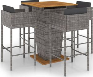 vidaXL 5-cz. zestaw mebli barowych z poduszkami, rattan PE, szary 2