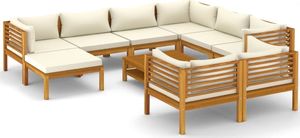 vidaXL 10-cz. zestaw wypoczynkowy do ogrodu, kremowe poduszki, akacja 2