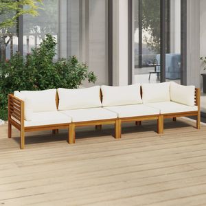 vidaXL 4-osobowa sofa ogrodowa, kremowe poduszki, drewno akacjowe 1