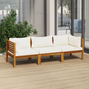 vidaXL 3-osobowa sofa ogrodowa, kremowe poduszki, drewno akacjowe 1