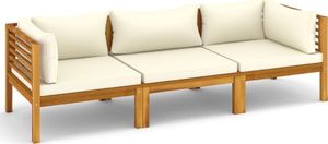 vidaXL 3-osobowa sofa ogrodowa, kremowe poduszki, drewno akacjowe 2