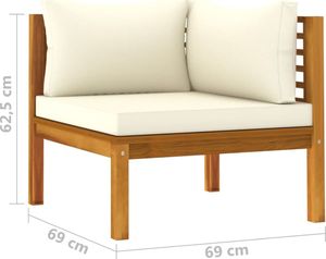 vidaXL 3-osobowa sofa ogrodowa, kremowe poduszki, drewno akacjowe 7