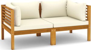vidaXL 2-osobowa sofa ogrodowa, kremowe poduszki, drewno akacjowe 2