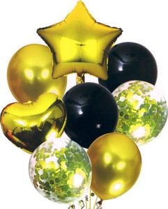 Balony czarno-złote z konfetti 30-46cm zestaw 8szt 1