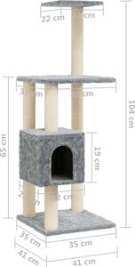 vidaXL Drapak dla kota ze słupkami sizalowymi, jasnoszary, 104 cm 8