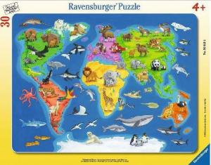 Ravensburger Puzzle 30el Mapa świata zwierząt (066414) 1
