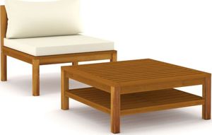 vidaXL 2-cz. zestaw wypoczynkowy do ogrodu, kremowe poduszki, akacja 2