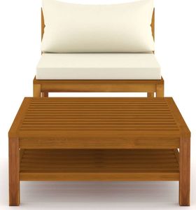 vidaXL 2-cz. zestaw wypoczynkowy do ogrodu, kremowe poduszki, akacja 3