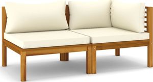 vidaXL 2-cz. zestaw wypoczynkowy, z kremowymi poduszkami, akacja 2