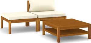 vidaXL 3-cz. zestaw wypoczynkowy do ogrodu, kremowe poduszki, akacja 2