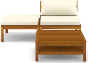 vidaXL 3-cz. zestaw wypoczynkowy do ogrodu, kremowe poduszki, akacja 3