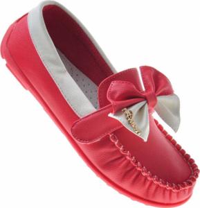 Pantofelek24 Dziewczęce mokasyny z kokardą Czerwone /C7-2 8993 S1/ 33 1
