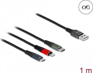Kabel USB Delock USB-A - USB-C + microUSB + Lightning 1 m Czarny (87277) 2