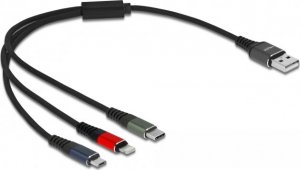 Kabel USB Delock USB-A - USB-C + microUSB + Lightning 0.3 m Czarny (87236) 1