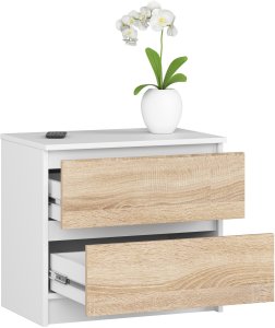 Fabryka Mebli Akord KOMODA K 60 cm 2 SZUFLADY BIAŁA / SONOMA 3