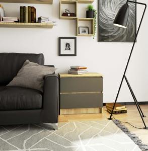 Fabryka Mebli Akord Komoda do salonu K 60 cm 2 szuflady - dąb artisan-grafit szary 3