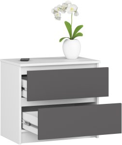 Fabryka Mebli Akord Komoda do salonu K 60 cm 2 szuflady - biała-grafit szary 3