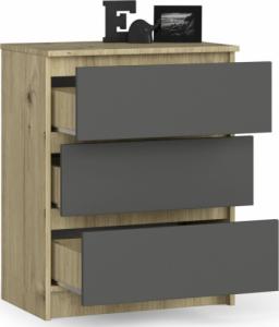 Fabryka Mebli Akord Komoda do salonu K 60 cm 3 szuflady - dąb artisan-grafit szary 2