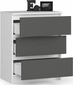 Fabryka Mebli Akord Komoda do salonu K 60 cm 3 szuflady - biała-grafit szary 2