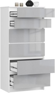 Fabryka Mebli Akord KOMODA K 60 cm 6 SZUFLAD BIAŁA / METALIK POŁYSK 2