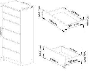 Fabryka Mebli Akord KOMODA K 60 cm 6 SZUFLAD BIAŁA / METALIK POŁYSK 3