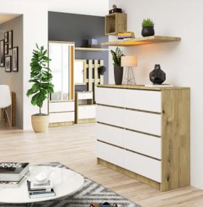 Fabryka Mebli Akord Komoda do salonu K 120 cm 8 szuflad - dąb artisan-biała 3