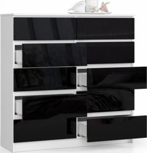 Fabryka Mebli Akord KOMODA K 120 cm 10 SZUFLAD BIAŁA / CZARNY POŁYSK 2