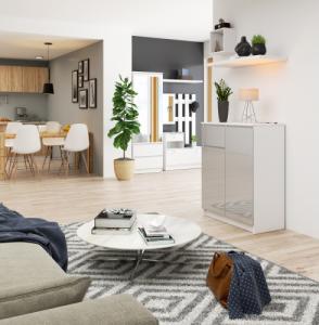 Fabryka Mebli Akord KOMODA K 80 cm 2 DRZWI 1 SZUFLADA BIAŁA / METALIK POŁYSK 3