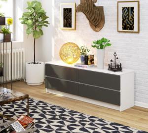 Fabryka Mebli Akord Komoda K 160 cm 4 szuflady - biała-grafit szary 2