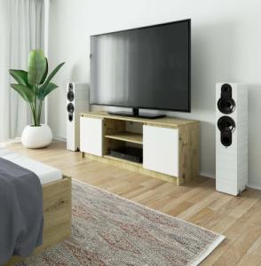 Fabryka Mebli Akord Szafka RTV 140 cm pod telewizor - dąb artisan-biała 3