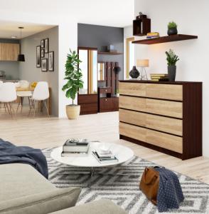 Fabryka Mebli Akord KOMODA K 140 cm 8 SZUFLAD WENGE / SONOMA 5