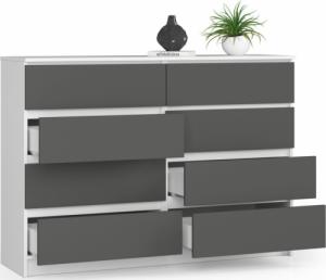 Fabryka Mebli Akord Komoda do salonu K 140 cm 8 szuflad - biała-grafit szary 2