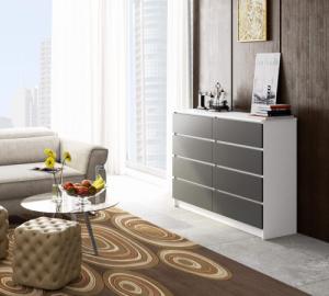 Fabryka Mebli Akord Komoda do salonu K 140 cm 8 szuflad - biała-grafit szary 3