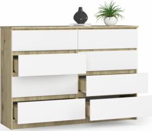 Fabryka Mebli Akord Komoda do salonu K 140 cm 8 szuflad - dąb artisan-biała 2