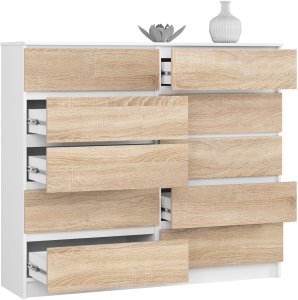 Fabryka Mebli Akord KOMODA K 140 cm 10 SZUFLAD BIAŁA / SONOMA 2