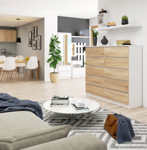 Fabryka Mebli Akord KOMODA K 140 cm 10 SZUFLAD BIAŁA / SONOMA 5