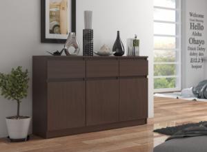 Fabryka Mebli Akord KOMODA K 140 cm 3 DRZWI 3 SZUFLADY WENGE 3