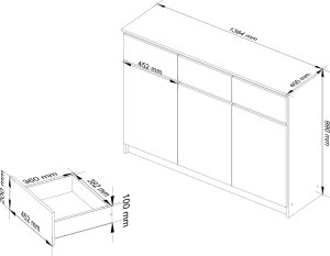 Fabryka Mebli Akord KOMODA K 140 cm 3 DRZWI 3 SZUFLADY SONOMA / BIAŁE 3